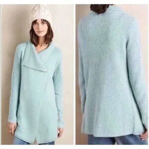 Anthroplogie La‎ Fee Verte Draped Boucle Cardigan Sweater Light Blue Size S